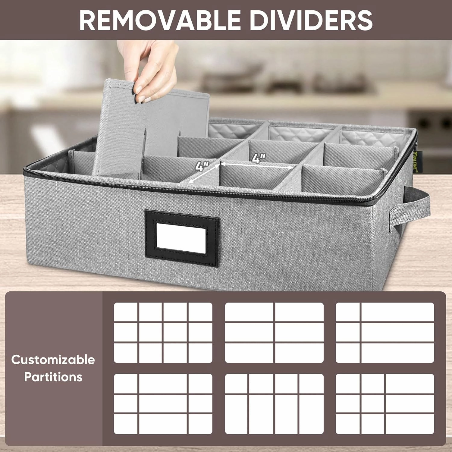 BALEINE China Storage Containers, Hard Shell Case for Organizing, Stackable Moving Storage Box with Felt Plate Dividers for Dishes, Glasses, Mugs (Plate Mug Combo)