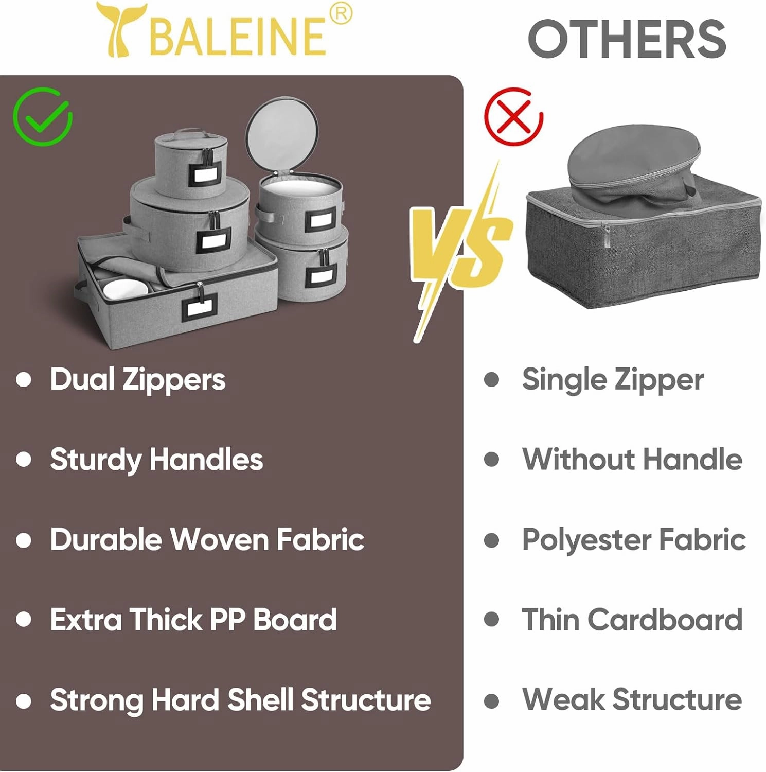 BALEINE China Storage Containers, Hard Shell Case for Organizing, Stackable Moving Storage Box with Felt Plate Dividers for Dishes, Glasses, Mugs (Plate Mug Combo)