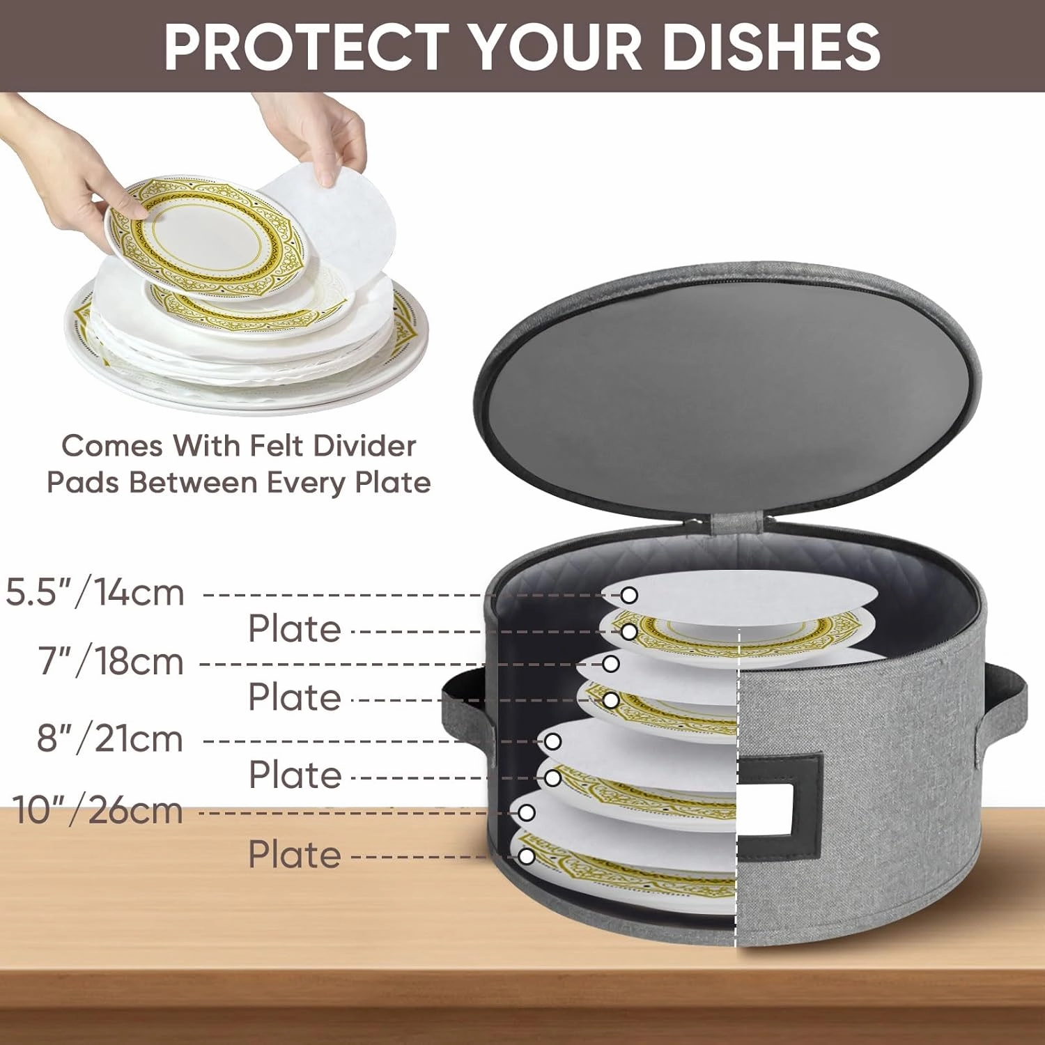 BALEINE China Storage Containers, Hard Shell Case for Organizing, Stackable Moving Storage Box with Felt Plate Dividers for Dishes, Glasses, Mugs (Plate Mug Combo)