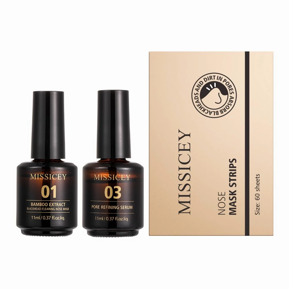 Bamboo Extract Blackhead Removal Set | With 60 pcs Strips, Blackhead Remover Peel off Mask, Pore Refining Serum