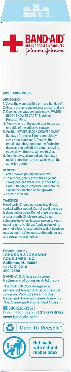 Band-Aid Brand First Aid Water Block Shower Care Clear Bandage Protector, Medium-Sized, 4 ct