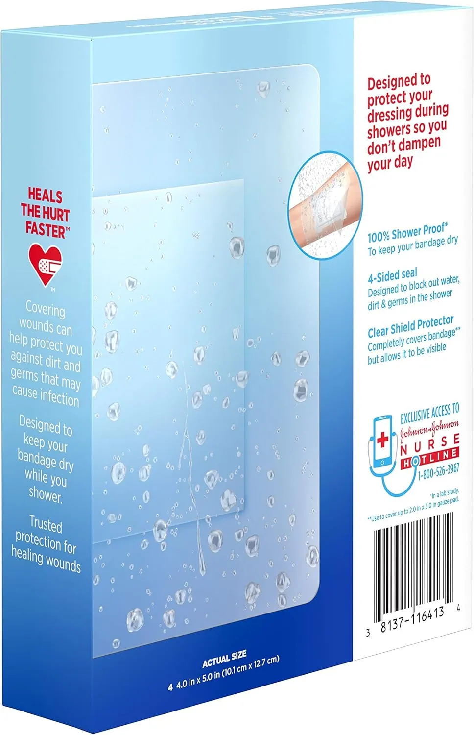 Band-Aid Brand First Aid Water Block Shower Care Clear Bandage Protector, Medium-Sized, 4 ct