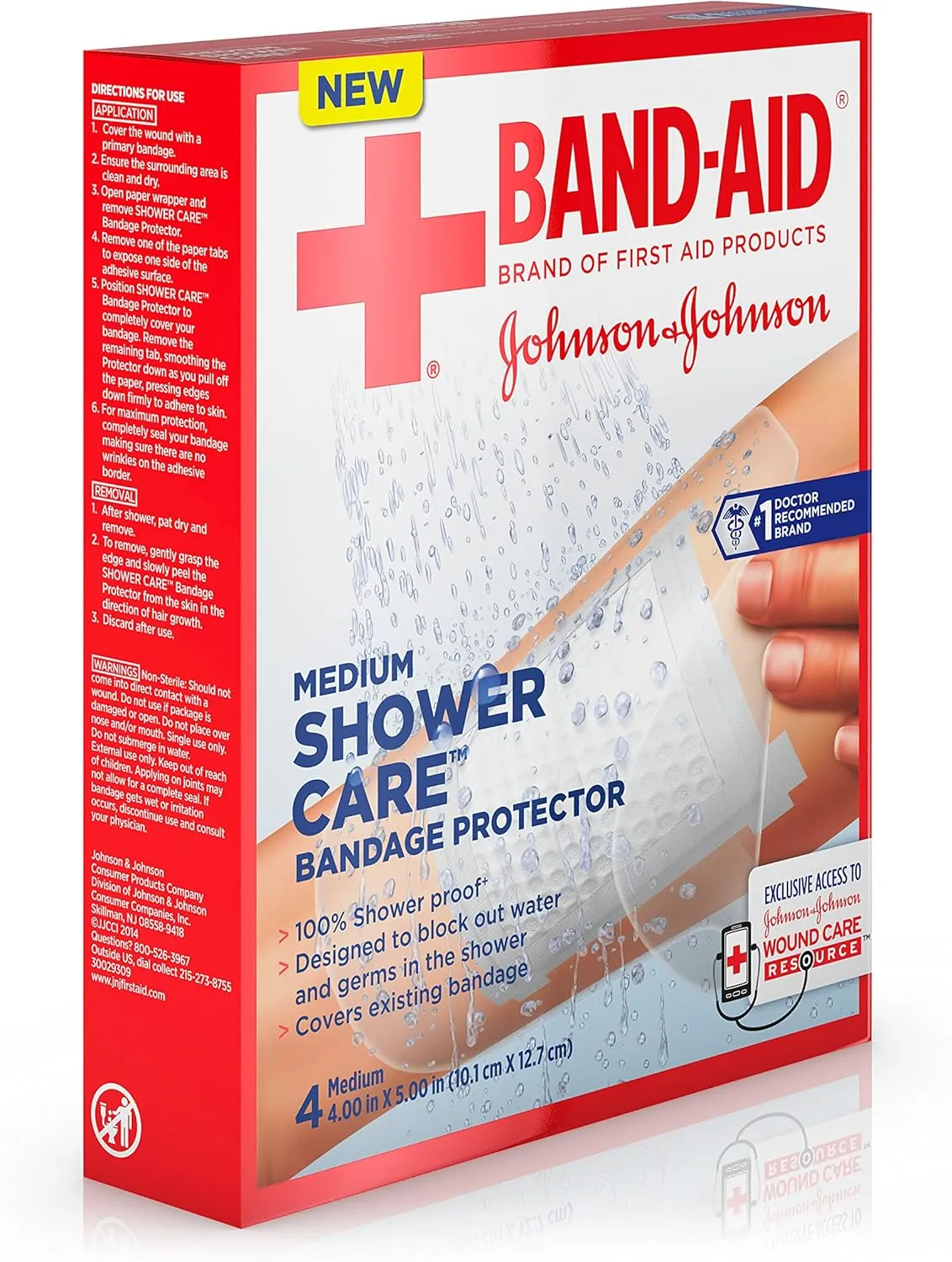 Band-Aid Brand First Aid Water Block Shower Care Clear Bandage Protector, Medium-Sized, 4 ct