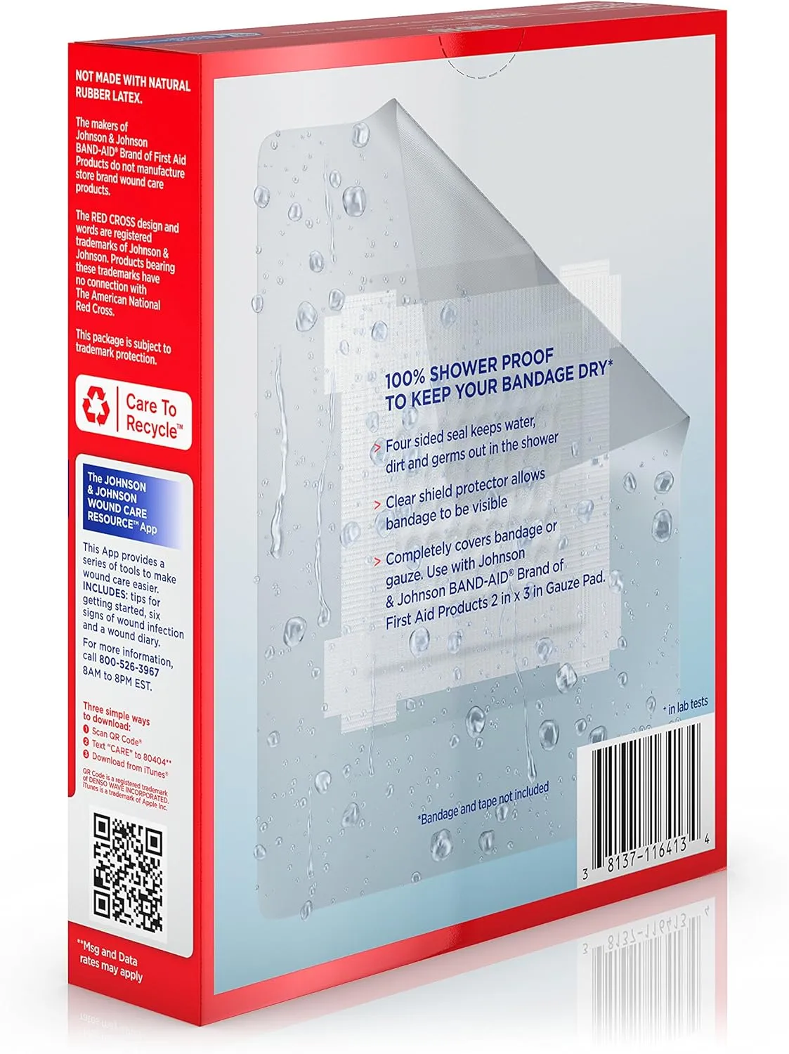 Band-Aid Brand First Aid Water Block Shower Care Clear Bandage Protector, Medium-Sized, 4 ct