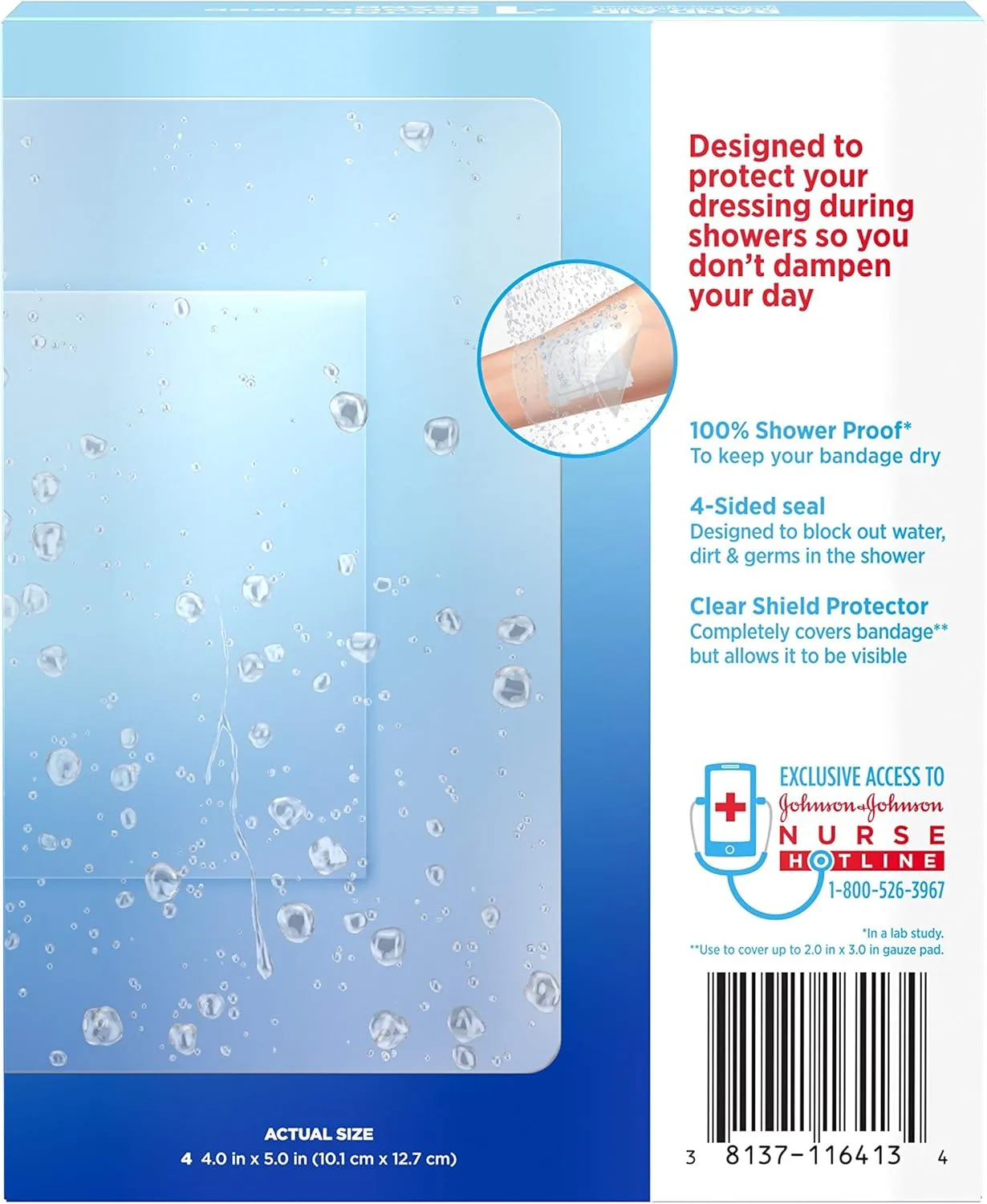 Band-Aid Brand First Aid Water Block Shower Care Clear Bandage Protector, Medium-Sized, 4 ct