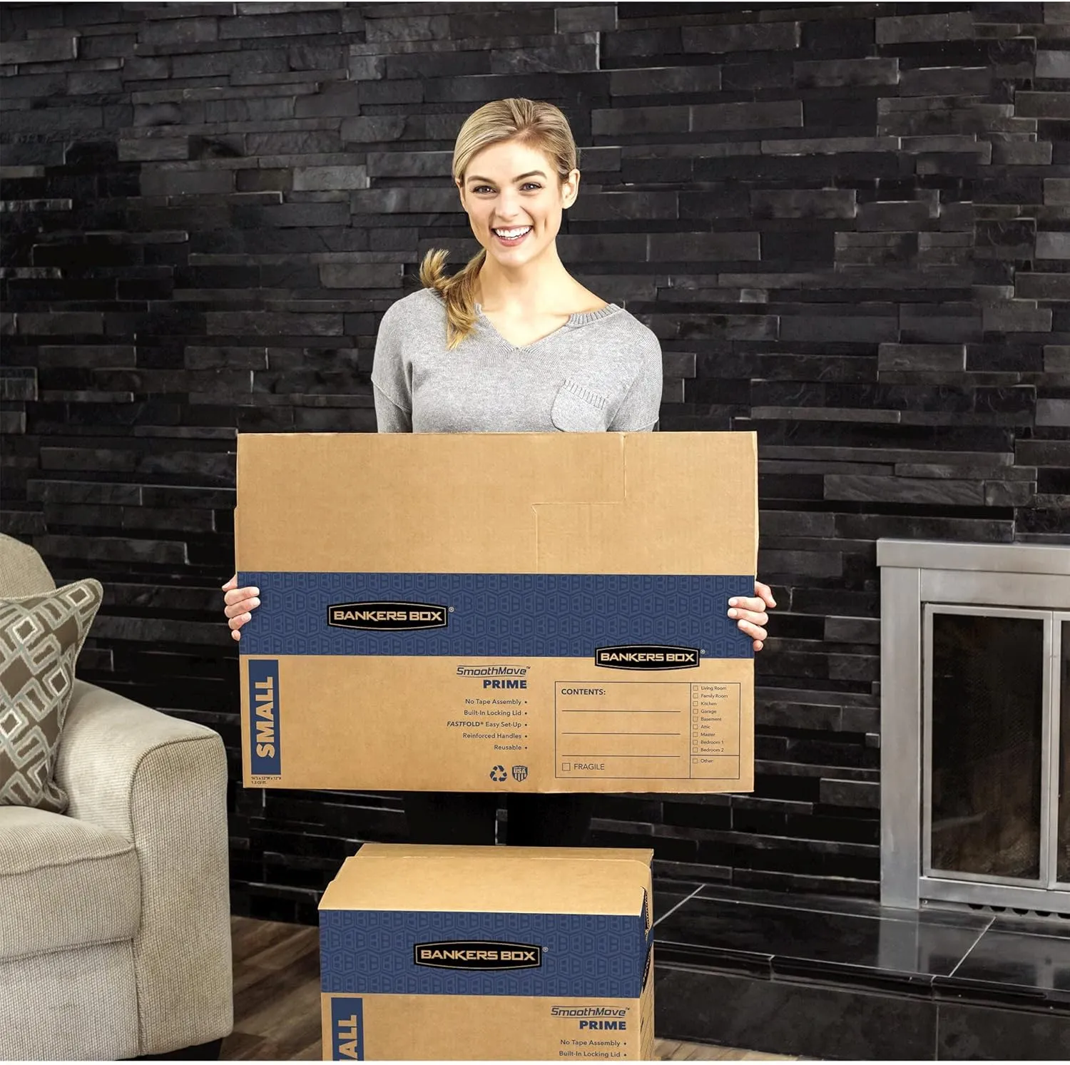 Bankers Box Small Prime Moving Box 10 Pack, Reinforced Handles, Tape-Free Assembly, Attached Lid, 16-in x 12-in x 12-in (0062716)