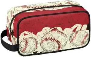Bardic Retro Baseball Travel Toiletry Bag for Boys Men, Waterproof Hanging Dopp Kit for Women, Shaving Bag with Large Capacity for Travel,Sports Shower (Red)