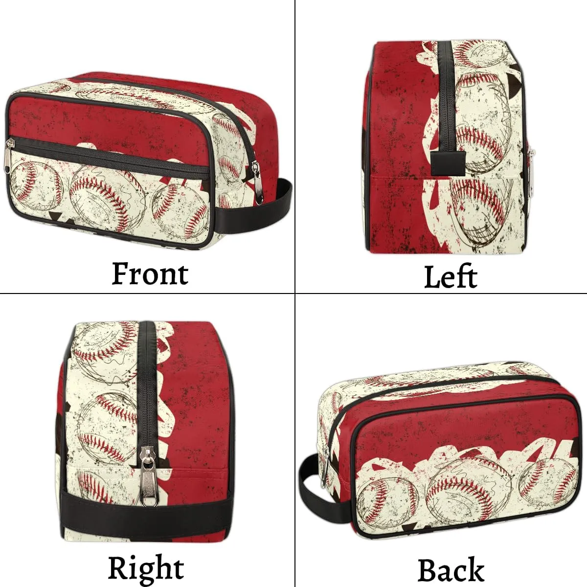 Bardic Retro Baseball Travel Toiletry Bag for Boys Men, Waterproof Hanging Dopp Kit for Women, Shaving Bag with Large Capacity for Travel,Sports Shower (Red)