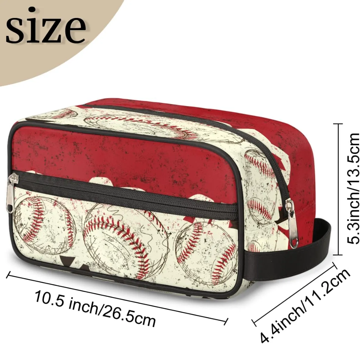 Bardic Retro Baseball Travel Toiletry Bag for Boys Men, Waterproof Hanging Dopp Kit for Women, Shaving Bag with Large Capacity for Travel,Sports Shower (Red)