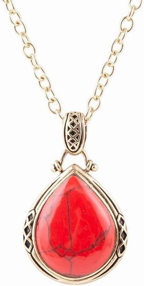 Barse Jewelry Red Howlite Teardrop Pendant Necklace
