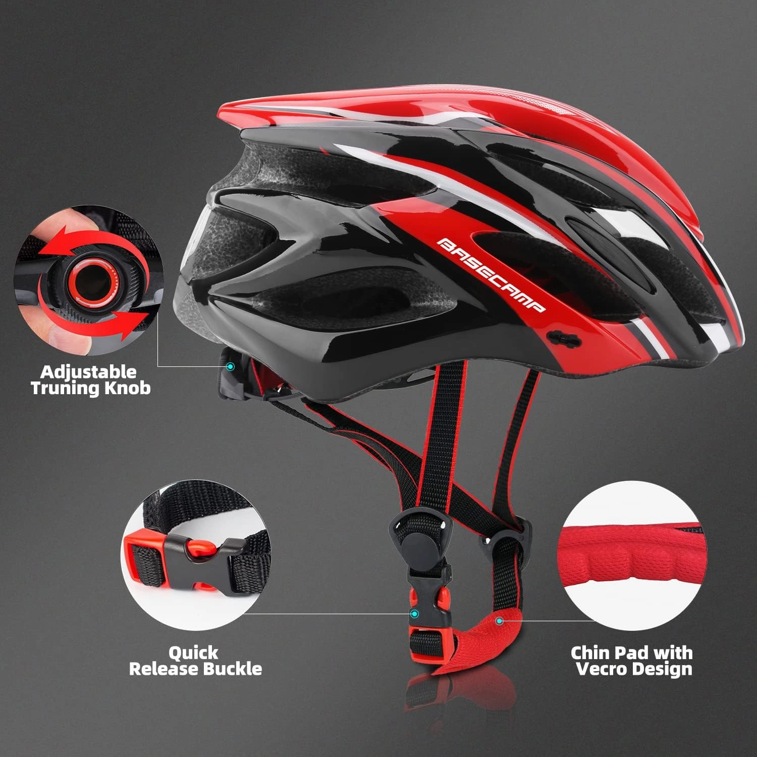 Basecamp Bike Helmet for Women Men with LED Safety Light Removable Sun Visor Lightweight Bicycle Helmet Adjustable Breathable Mountain & Road Cycling Helmets for Adult