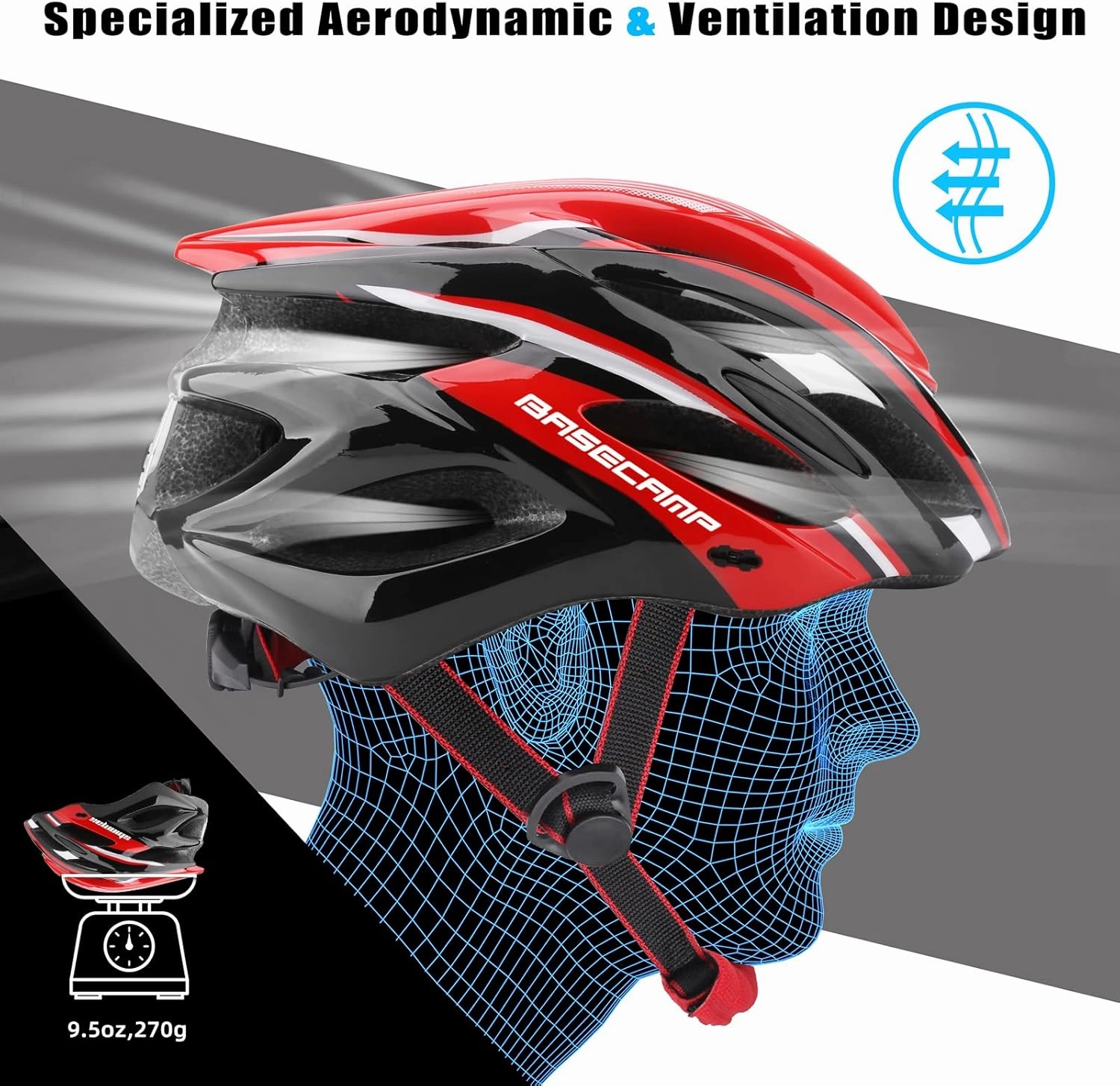 Basecamp Bike Helmet for Women Men with LED Safety Light Removable Sun Visor Lightweight Bicycle Helmet Adjustable Breathable Mountain & Road Cycling Helmets for Adult