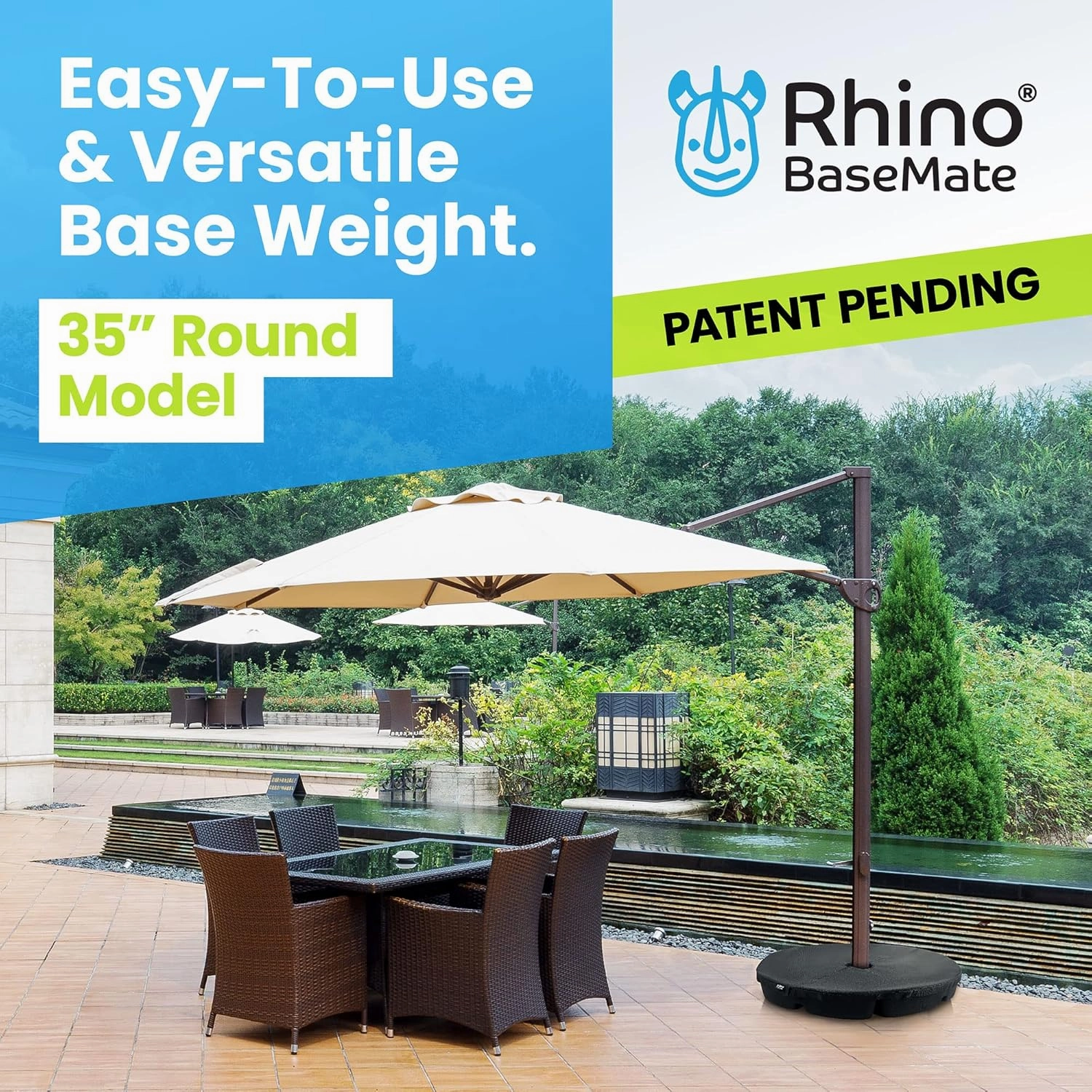 BaseMate EVA Material – Patio Base Weights up to 200 Lb. | Fits Cantilever, Offset, and Regular Bases | 4-Part, 900D Heavy-Duty, All-Weather (Round)