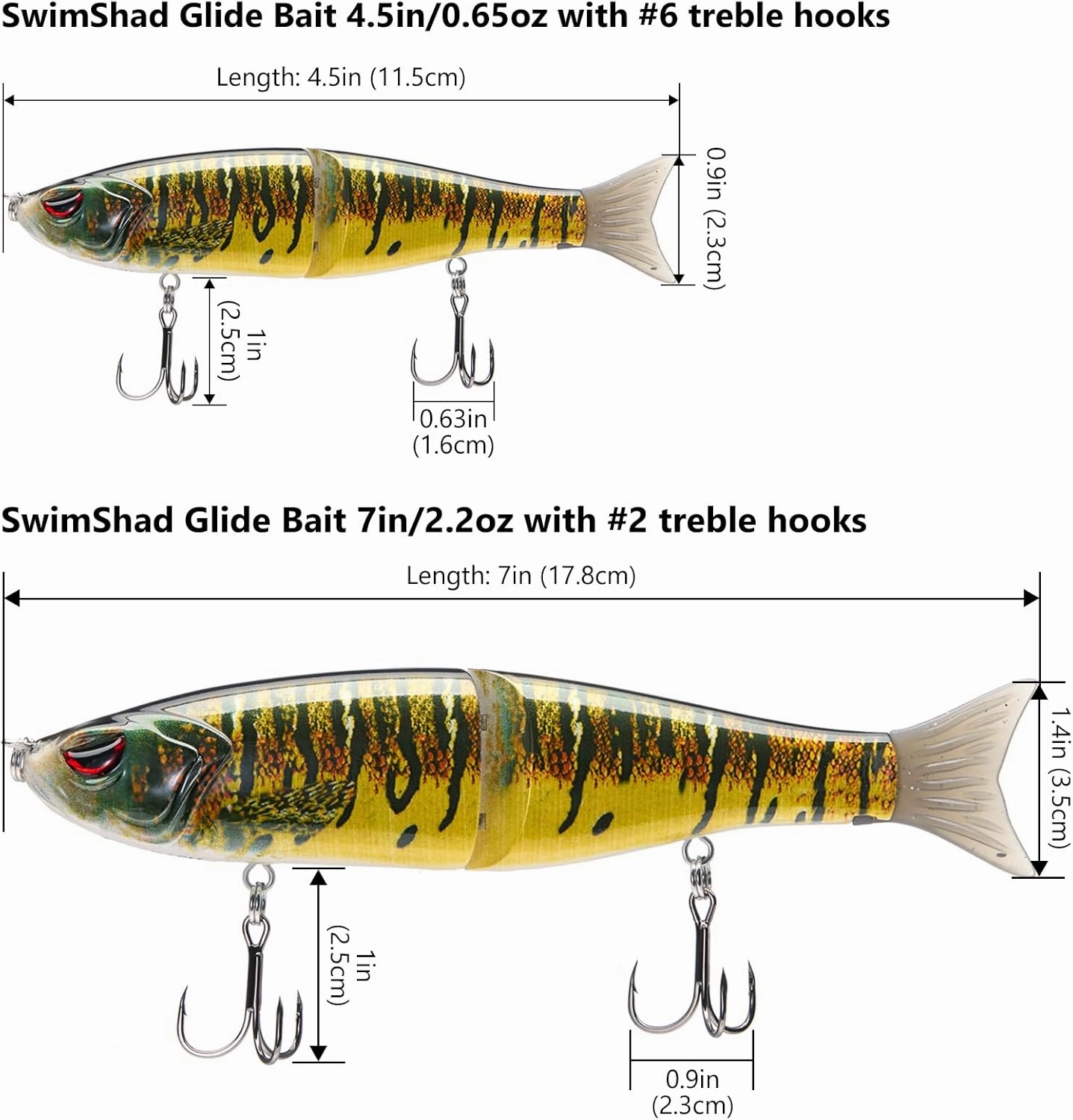 Bassdash SwimShad Glide Baits Jointed Swimbait Bass Pike Salmon Trout Muskie Fishing Lure,3-Pack