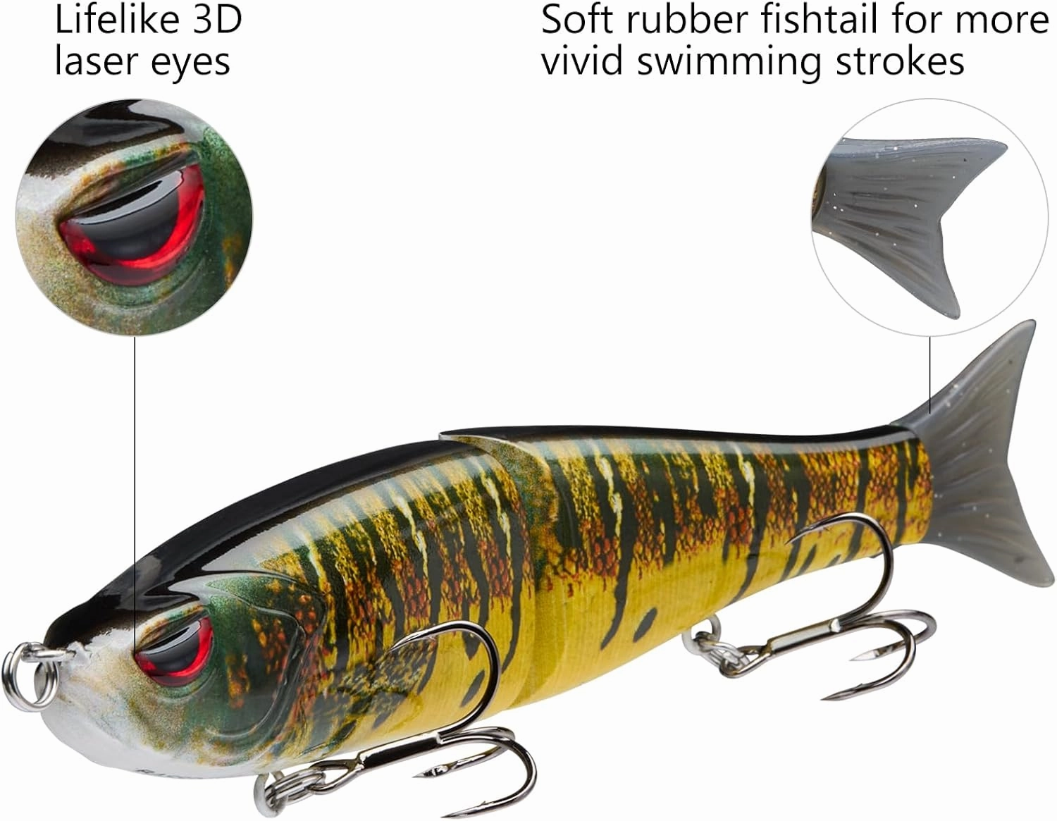Bassdash SwimShad Glide Baits Jointed Swimbait Bass Pike Salmon Trout Muskie Fishing Lure,3-Pack