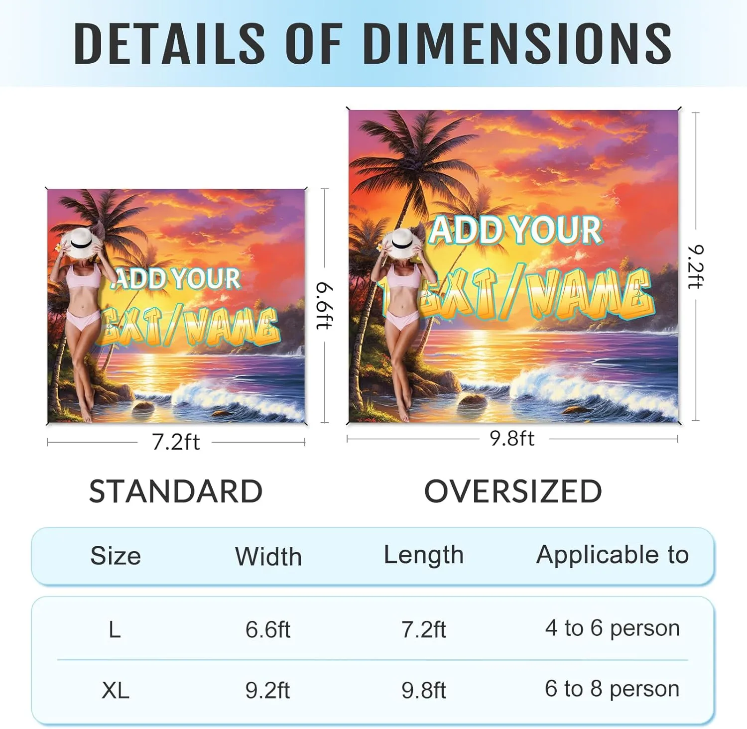 Beach Blanket, Personalized Waterproof Foldable Sandproof Beach Mat for Party Travel Hiking Camping Carpet, 79”x87” Portable Custom Beach Blanket with Bag