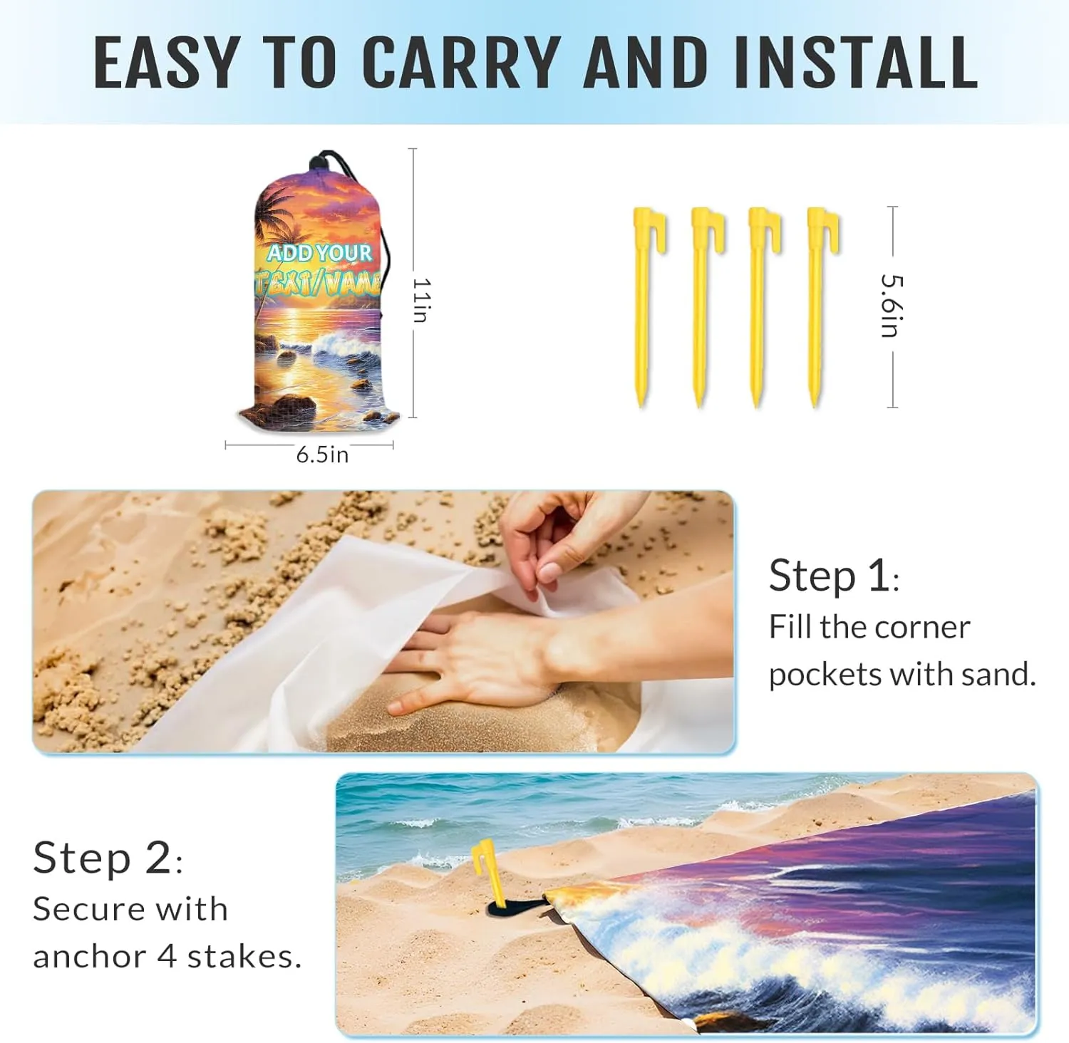 Beach Blanket, Personalized Waterproof Foldable Sandproof Beach Mat for Party Travel Hiking Camping Carpet, 79”x87” Portable Custom Beach Blanket with Bag