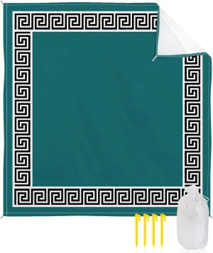 Beach Blanket Sandproof, Chinese Style Pattern Turquoise Teal Background Waterproof Beach Mat Lightweight Quick Drying Picnic Blanket Beach Essentials for Travel Camping Hiking 95x80in