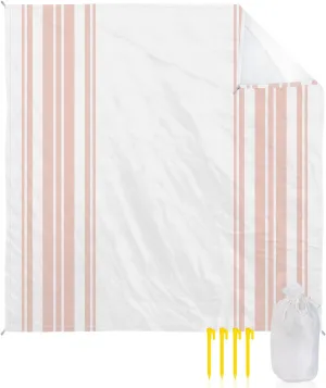 Beach Blanket Sandproof, Colorful Stripes Pink Wood Texture White Waterproof Beach Mat Lightweight Quick Drying Picnic Blanket Beach Essentials for Travel Camping Hiking 95x80in