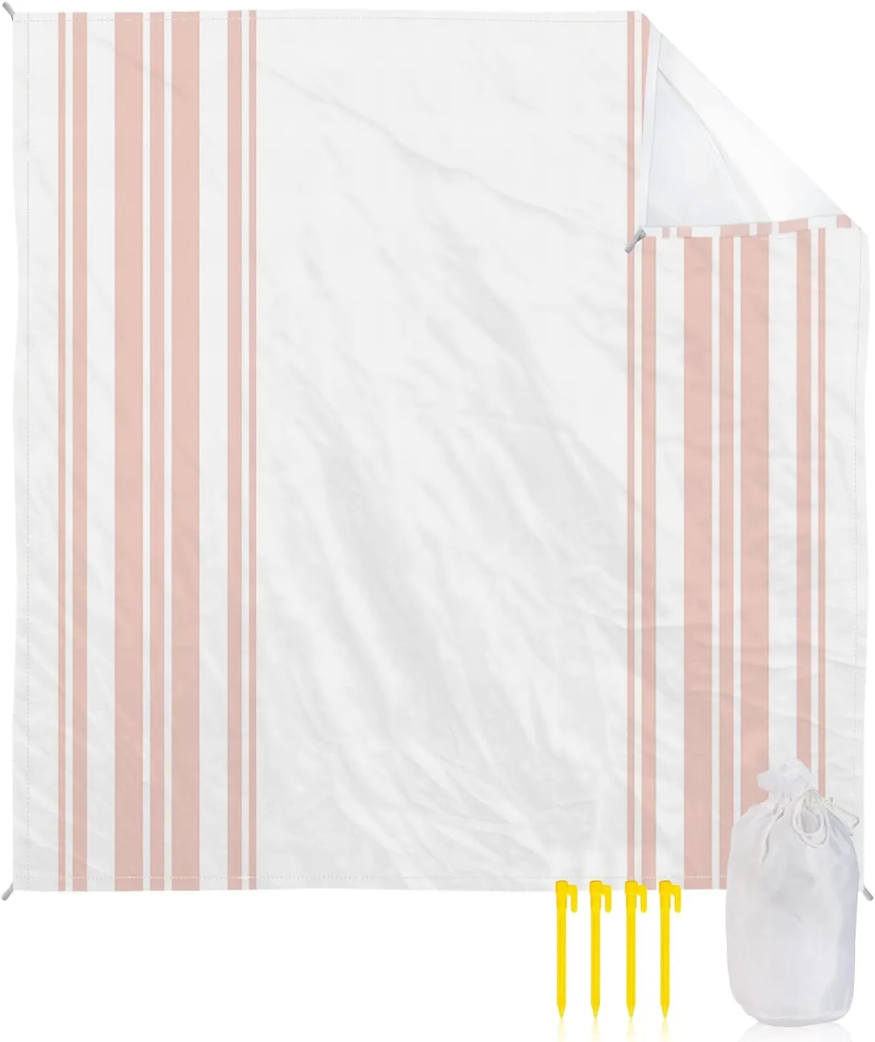 Beach Blanket Sandproof, Colorful Stripes Pink Wood Texture White Waterproof Beach Mat Lightweight Quick Drying Picnic Blanket Beach Essentials for Travel Camping Hiking 95x80in