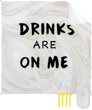 Beach Blanket Sandproof, DRINKES are ON ME Marble Texture Waterproof Beach Mat Lightweight Quick Drying Picnic Blanket Beach Essentials for Travel Camping Hiking 118x108in