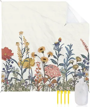 Beach Blanket Sandproof, Floral Vintage Colorful Plants Waterproof Beach Mat Lightweight Quick Drying Picnic Blanket Beach Essentials for Travel Camping Hiking 83x79in