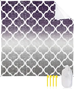 Beach Blanket Sandproof, Purple Gray Gradient Morocco Pattern Waterproof Beach Mat Lightweight Quick Drying Picnic Blanket Beach Essentials for Travel Camping Hiking 108x84in