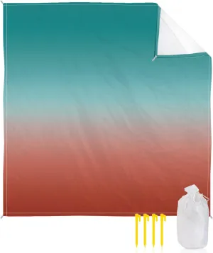Beach Blanket Sandproof, Red Cyan Turquoise Gradient Waterproof Beach Mat Lightweight Quick Drying Picnic Blanket Beach Essentials for Travel Camping Hiking 118x108in