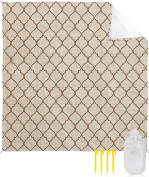 Beach Blanket Sandproof, Rustic Moroccan Geometric Quatrefoil Khaki Lattice Waterproof Beach Mat Lightweight Quick Drying Picnic Blanket Beach Essentials for Travel Camping Hiking 118x108in