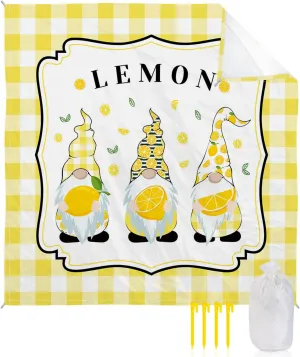 Beach Blanket Sandproof, Summer Lemon Yellow Plaid Waterproof Beach Mat Lightweight Quick Drying Picnic Blanket Beach Essentials for Travel Camping Hiking 118x108in