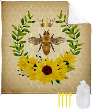 Beach Blanket Sandproof, Vintage Sunflower Bee Hive Waterproof Beach Mat Lightweight Quick Drying Picnic Blanket Beach Essentials for Travel Camping Hiking 108x84in