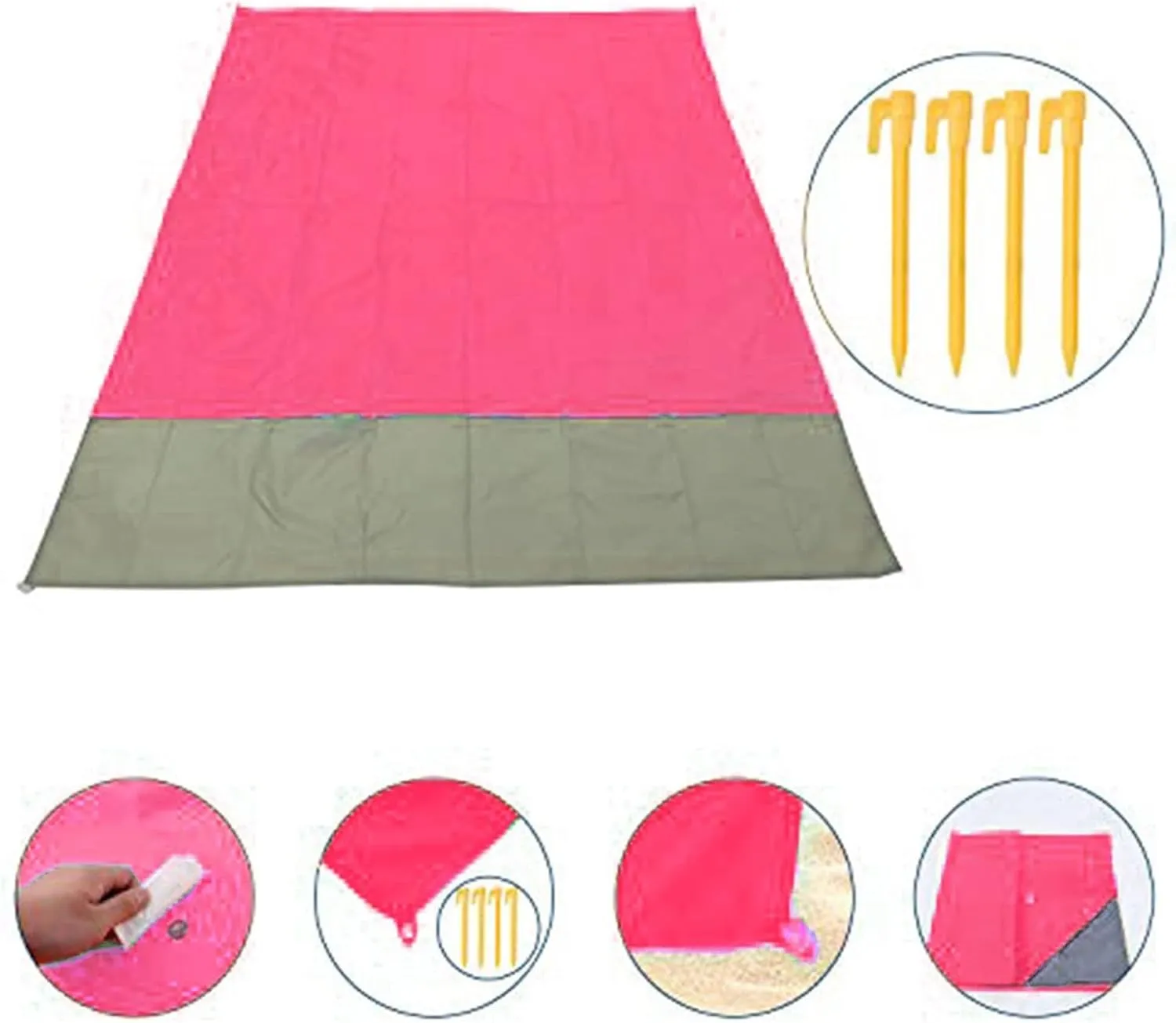Beach Blankets Folding Pocket Blanket with Ground Peg Portable Outdoor Sand Beach Mat Blanket Waterproof Picnic Mat Camping Mattress Pad(Green)