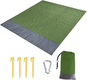 Beach Blankets Folding Pocket Blanket with Ground Peg Portable Outdoor Sand Beach Mat Blanket Waterproof Picnic Mat Camping Mattress Pad(Green)