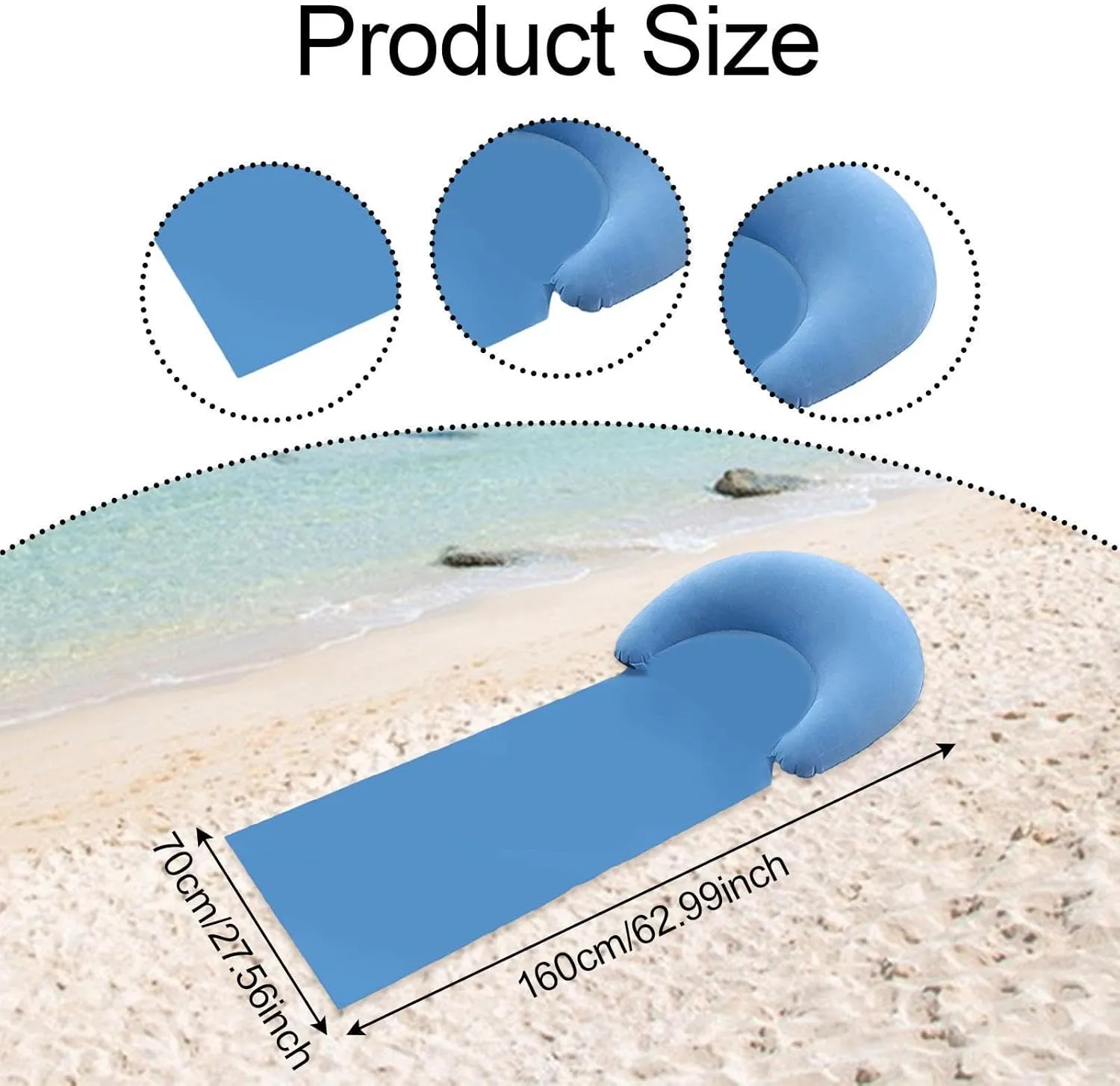 Beach Mat Beach Pad Easy to Carry Folding Portable Mat Inflatable Pillow for Pool Picnic Backyard Relaxation Camping Friends