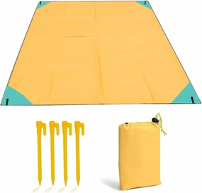 Beach Blanket Sandproof 79" x 59" Large Beach Mat Outdoor Picnic Blanket Compact Lightweight Waterproof Quick Drying Oxford Picnic Mat for Adults Travel Camping Hiking Music Festivals (Yellow)