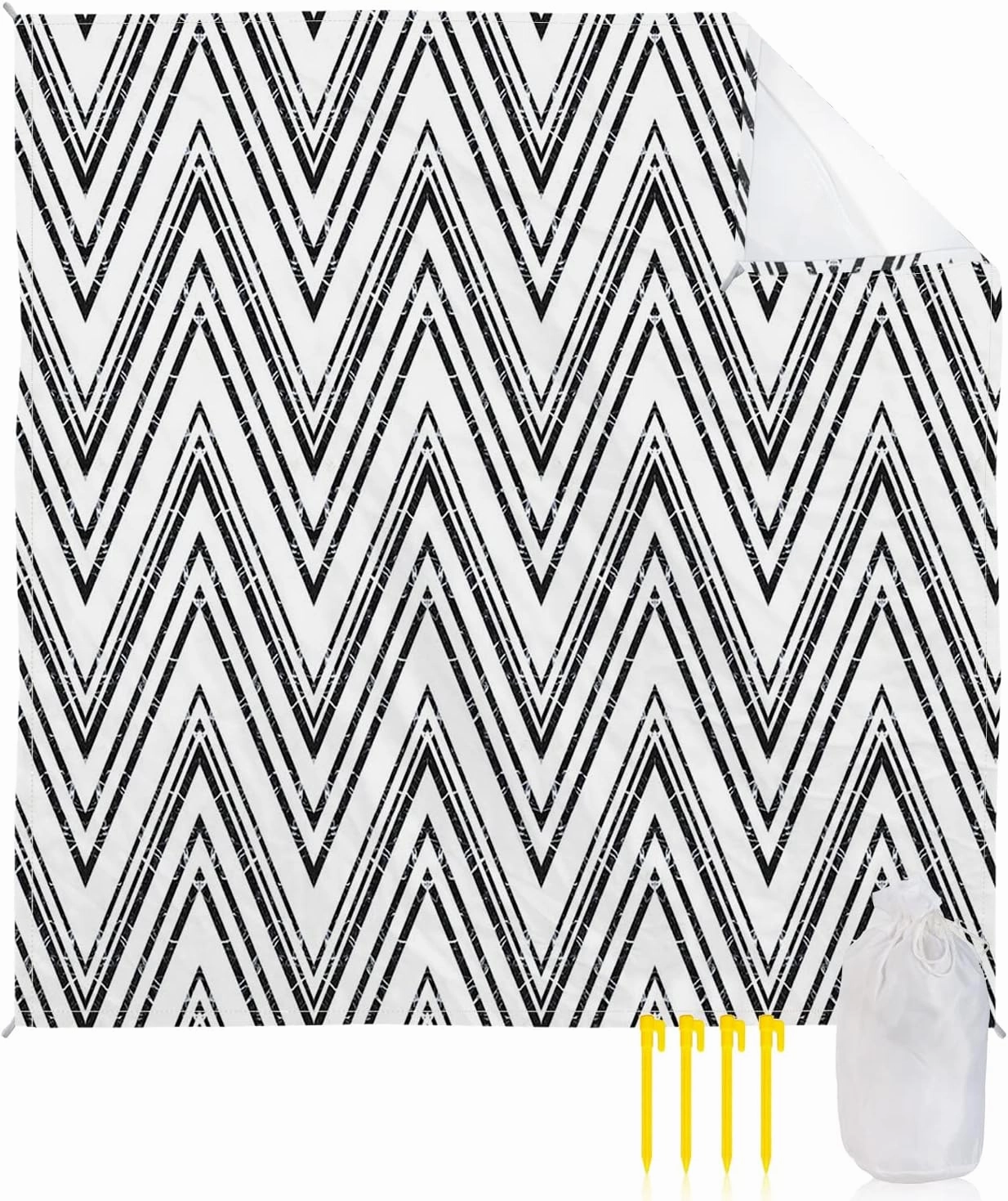 Beach Blanket Sandproof, Abstract Geometric Ripples Pattern Seamless Pattern Waterproof Beach Mat Lightweight Quick Drying Picnic Blanket Beach Essentials for Travel Camping Hiking 118x108in