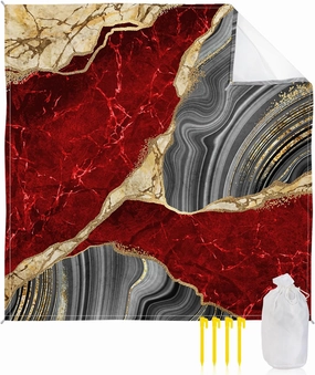 Beach Blanket Sandproof, Abstract Red Grey Gold Marble Waterproof Beach Mat Lightweight Quick Drying Picnic Blanket Beach Essentials for Travel Camping Hiking 108x84in