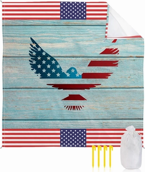 Beach Blanket Sandproof, American Flag Eagle Red Stripe Retro Wood Grain Waterproof Beach Mat Lightweight Quick Drying Picnic Blanket Beach Essentials for Travel Camping Hiking 83x79in