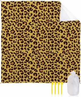 Beach Blanket Sandproof, Animal Skin Texture Yellow Leopard Print Waterproof Beach Mat Lightweight Quick Drying Picnic Blanket Beach Essentials for Travel Camping Hiking 83x79in