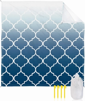 Beach Blanket Sandproof, Blue Gradient Retro Morocco Pattern Waterproof Beach Mat Lightweight Quick Drying Picnic Blanket Beach Essentials for Travel Camping Hiking 83x79in
