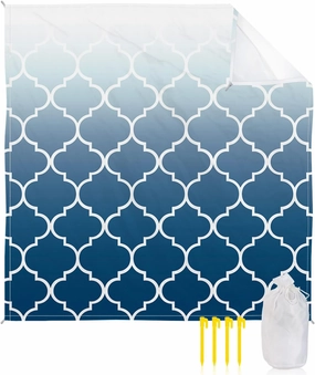 Beach Blanket Sandproof, Blue Gradient Retro Morocco Pattern Waterproof Beach Mat Lightweight Quick Drying Picnic Blanket Beach Essentials for Travel Camping Hiking 95x80in