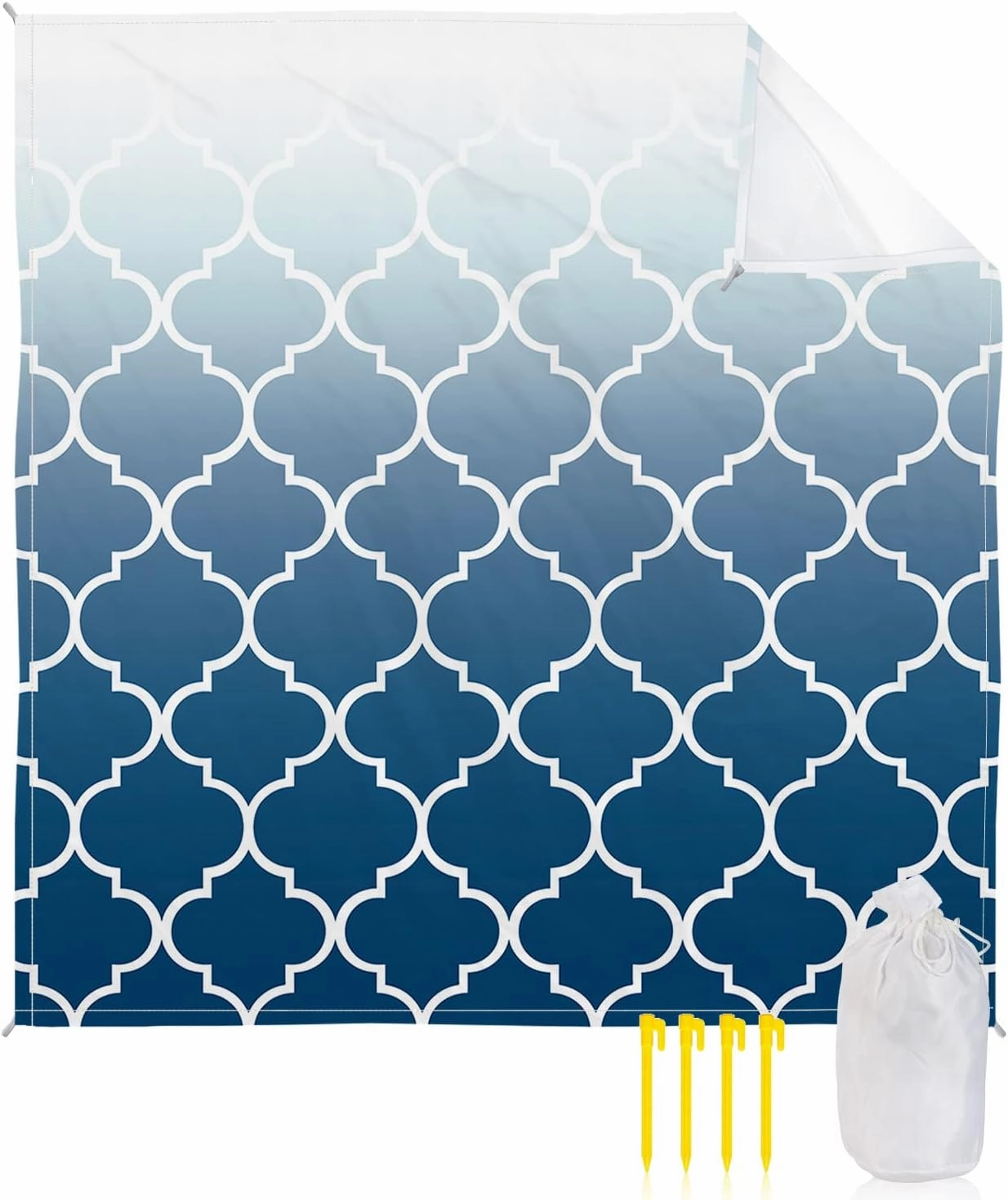 Beach Blanket Sandproof, Blue Gradient Retro Morocco Pattern Waterproof Beach Mat Lightweight Quick Drying Picnic Blanket Beach Essentials for Travel Camping Hiking 95x80in