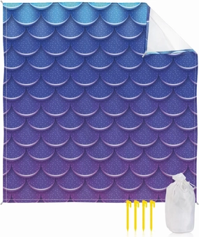 Beach Blanket Sandproof, Blue Purple Mermaid and Fish Scales Waterproof Beach Mat Lightweight Quick Drying Picnic Blanket Beach Essentials for Travel Camping Hiking 95x80in