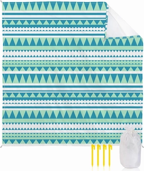 Beach Blanket Sandproof, Bohemian Geometric Pattern Abstract Mountain Teal Waterproof Beach Mat Lightweight Quick Drying Picnic Blanket Beach Essentials for Travel Camping Hiking 95x80in