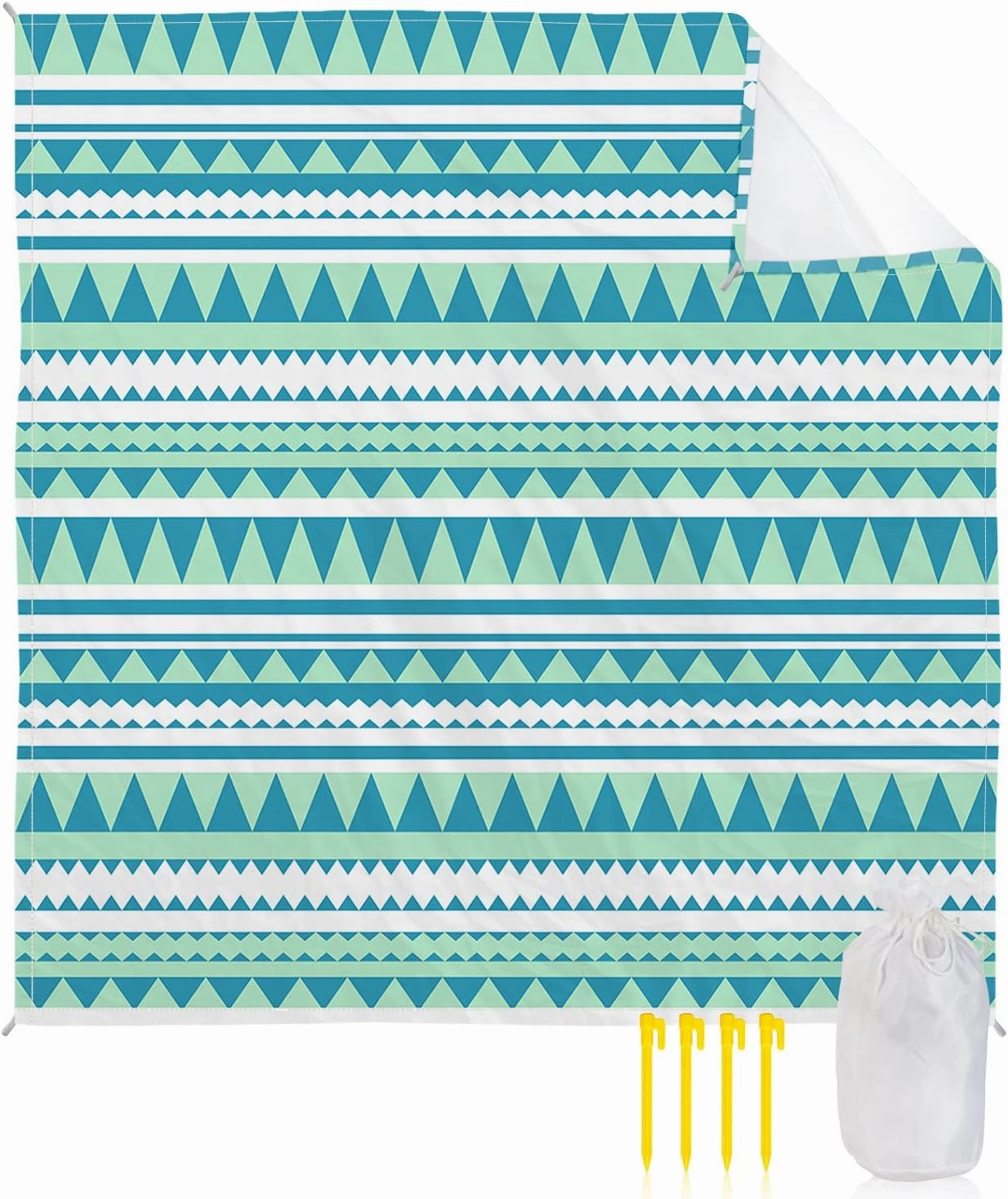 Beach Blanket Sandproof, Bohemian Geometric Pattern Abstract Mountain Teal Waterproof Beach Mat Lightweight Quick Drying Picnic Blanket Beach Essentials for Travel Camping Hiking 95x80in