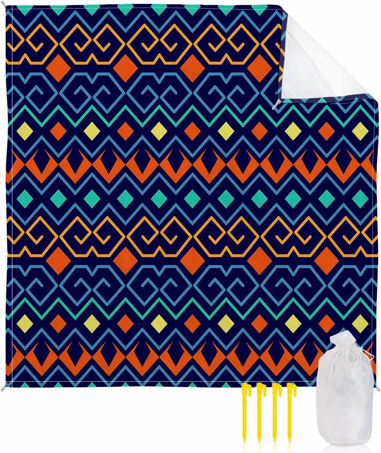 Beach Blanket Sandproof, Boho Style Bohemia Purple Navy Blue Orange Waterproof Beach Mat Lightweight Quick Drying Picnic Blanket Beach Essentials for Travel Camping Hiking 108x84in