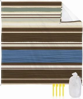 Beach Blanket Sandproof, Boho Style Navy Blue Horizontal Stripe Waterproof Beach Mat Lightweight Quick Drying Picnic Blanket Beach Essentials for Travel Camping Hiking 118x108in