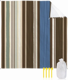 Beach Blanket Sandproof, Boho Style Stripe Naby Blue Vertical Stripe Waterproof Beach Mat Lightweight Quick Drying Picnic Blanket Beach Essentials for Travel Camping Hiking 83x79in