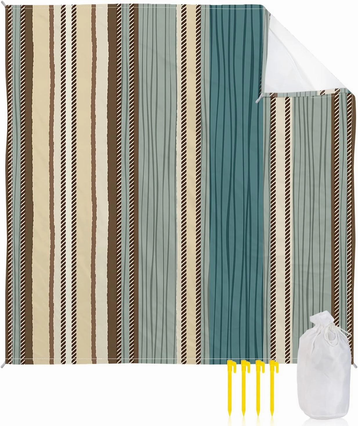 Beach Blanket Sandproof, Boho Style Stripe Vertical Stripe Waterproof Beach Mat Lightweight Quick Drying Picnic Blanket Beach Essentials for Travel Camping Hiking 108x84in