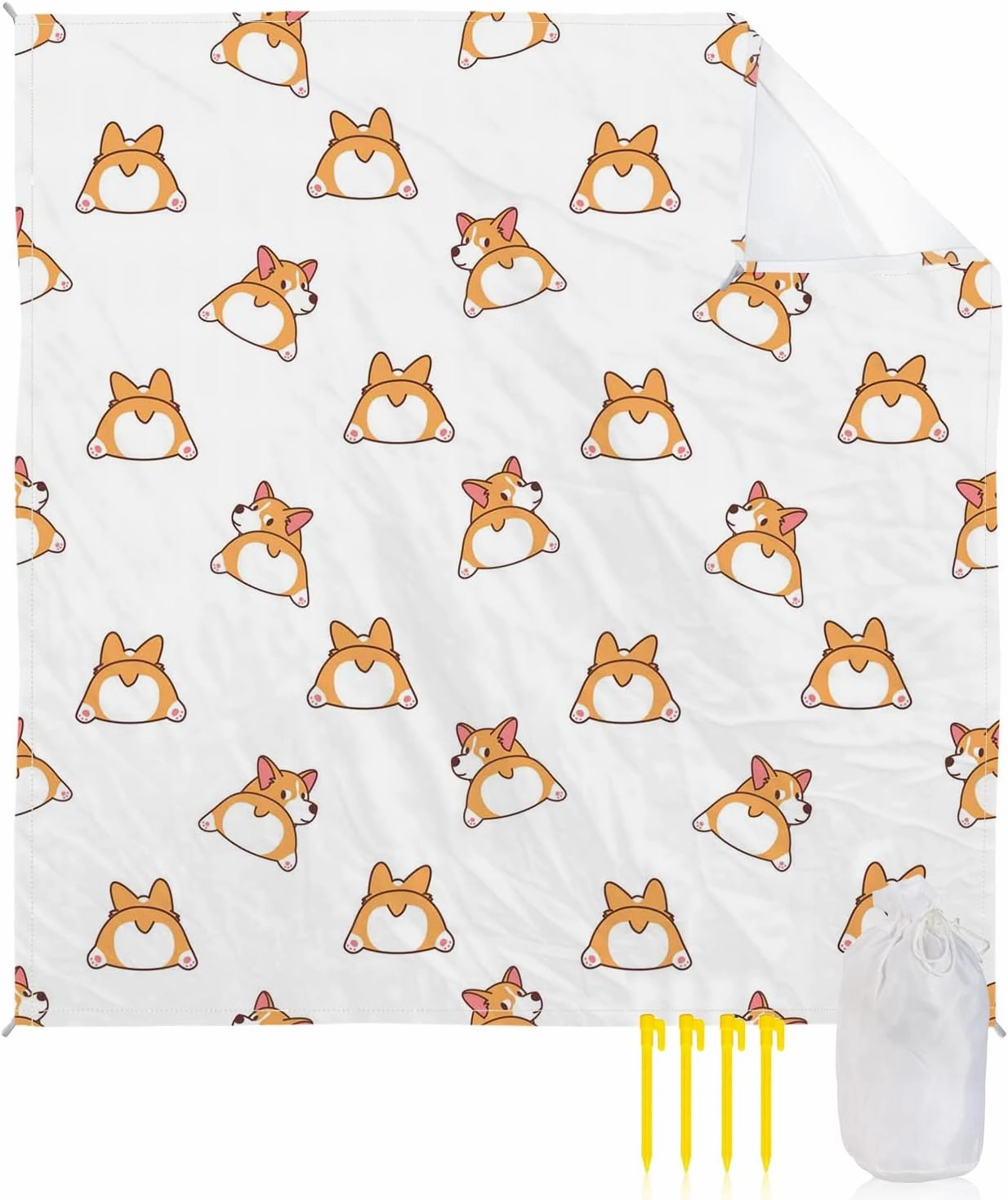 Beach Blanket Sandproof, Cartoon Cute Animal Corgi's Ass Waterproof Beach Mat Lightweight Quick Drying Picnic Blanket Beach Essentials for Travel Camping Hiking 108x84in